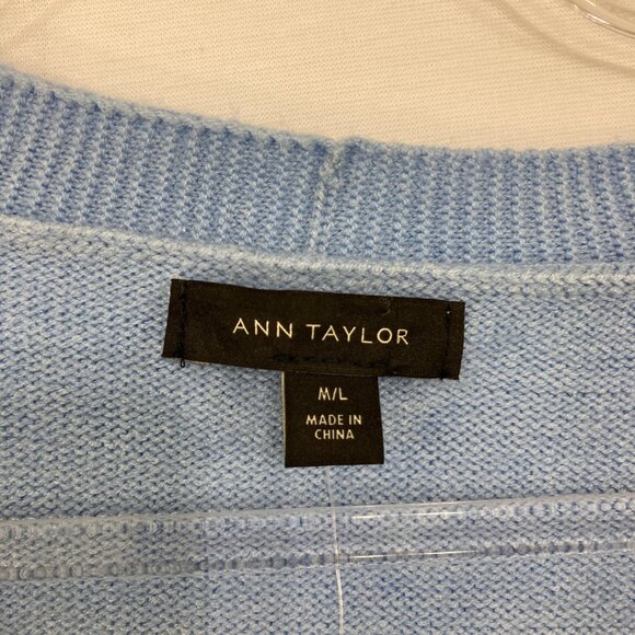 New Ann Taylor size M/L Light Blue V-Neck Button Soft Knit Poncho Sweater - Picture 2 of 11